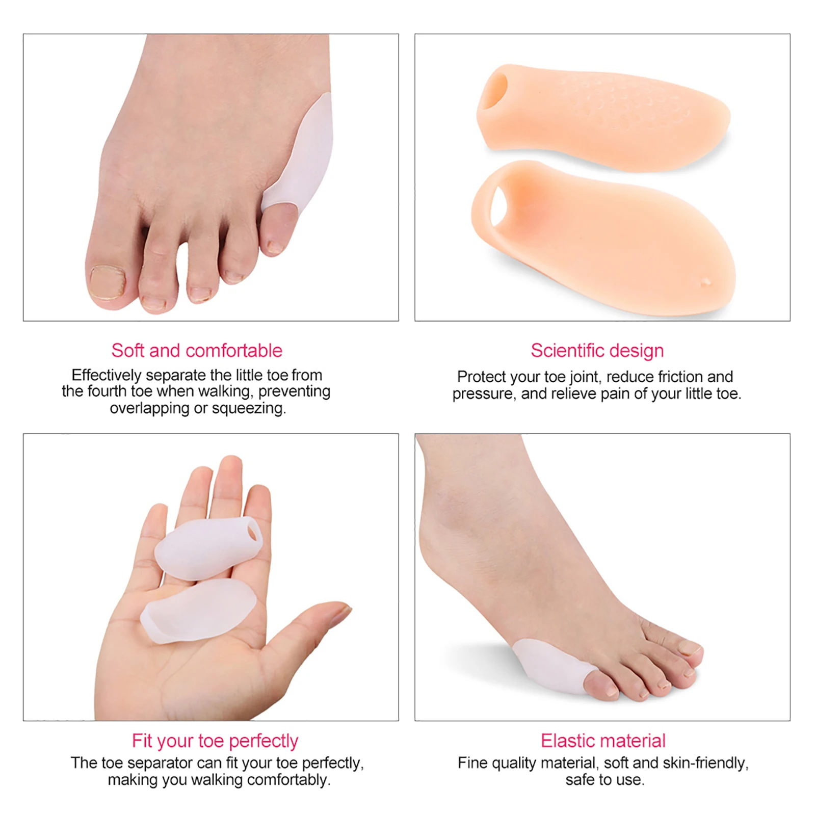 ที่แยกนิ้วเท้าเล็ก 1 คู่ ตัวป้องกันนิ้วก้อย ตัวแก้ไขนิ้วหัวแม่เท้าเอียง แผ่นรองบรรเทาอาการปวด สำหรับผู้ชายและผู้หญิง
