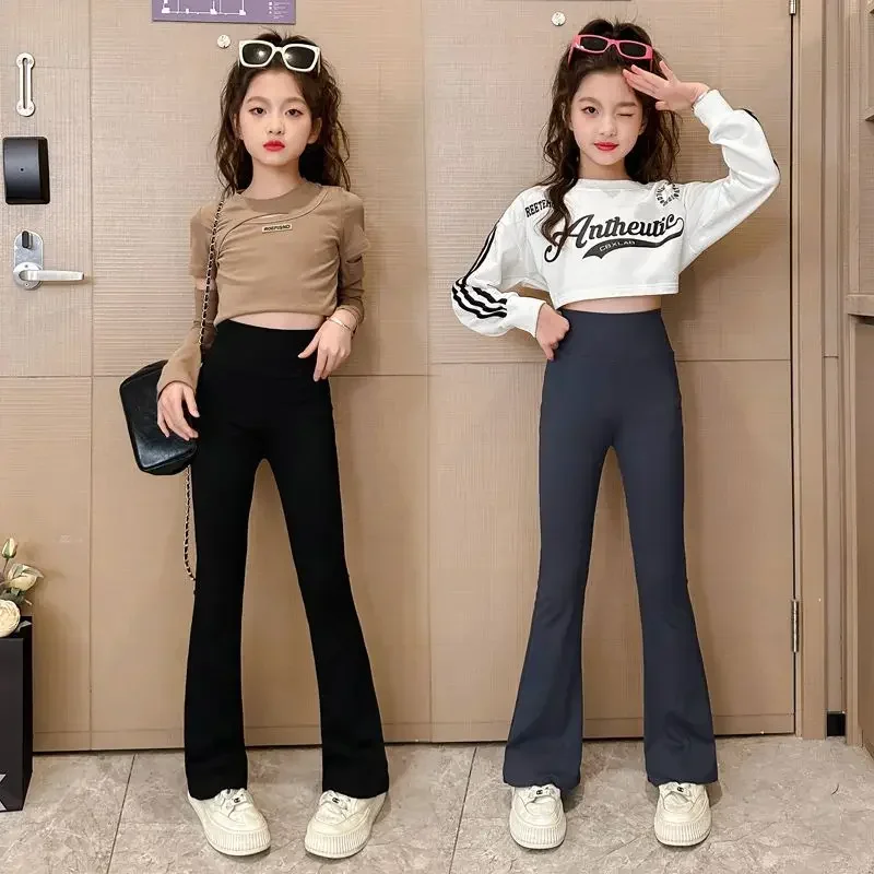 Girls' Shark Pants Yoga Flare Pants 2024 New Spring Autumn Versatile Slim Fit Outerwear Teenage Girls Elastic Girls' Leggings