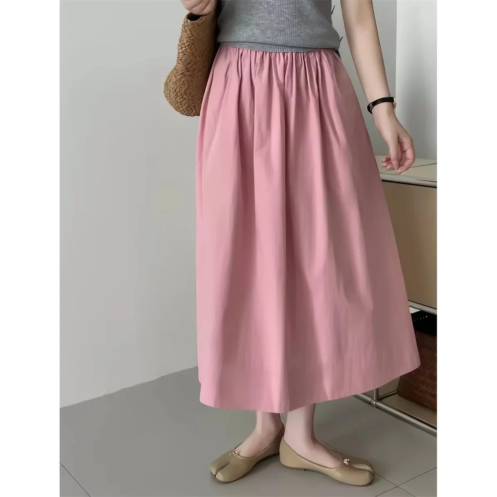 Saia Feminina Casual Solta Versão Coreana de Algodão e Linho de Alta Qualidade, Modelo Evasê, Cor Sólida, Estilo Commuter, Tamanhos Grandes, para o Verão