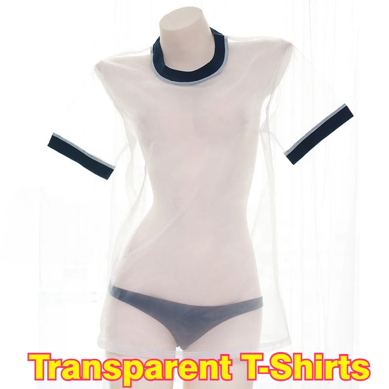 Transparents Women Japanese T-Shirts Sexy Uniform Elastic Comfortable Fashion Casual Sports Suit Daily  Fitness Training Wear