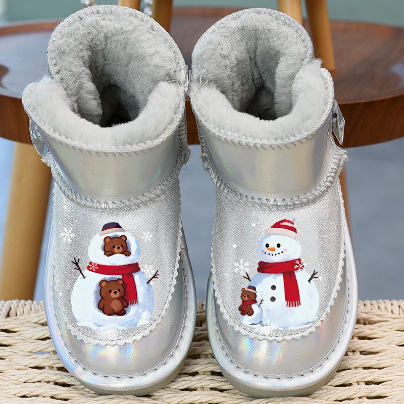 

Genuine Leather Girls' Snow Boots, Waterproof Snow Cotton Boots, 2025 Winter New Style Children's Shoes, Girls' Baby Winter Boot