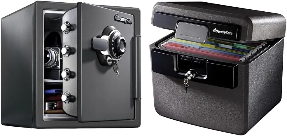 Fireproof and Waterproof Steel Home Safe with Dial Combination Lock, File Folder and Document Safe, 14.3 x 15.5 x 13.5, Black