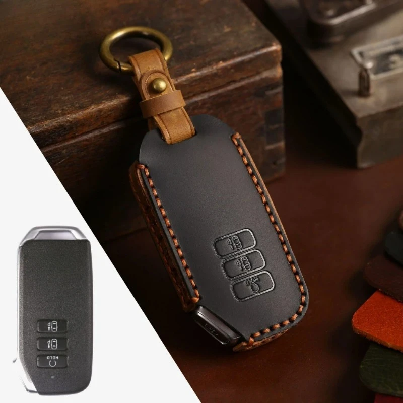 

Handmade Leather Car Key Case Full Cover Keychain for Kia Ev6 Seltos K5 Sorento Mq4 7 Button Car Accesorios