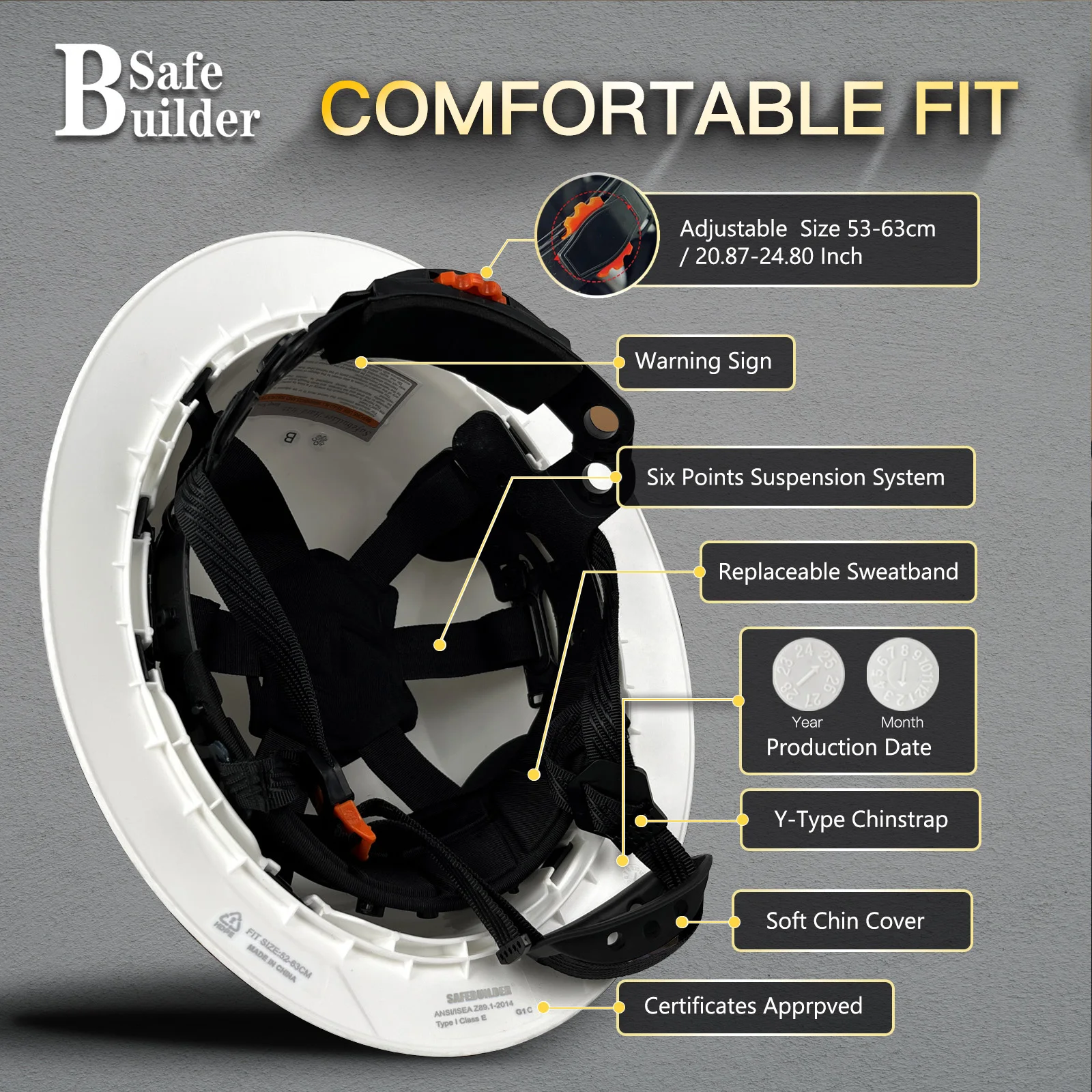 หมวกนิรภัยปีกกว้างสำหรับวิศวกร หมวกก่อสร้างสำหรับผู้ชาย ได้รับมาตรฐาน CE หมวกนิรภัยแข็ง ลายคาร์บอนไฟเบอร์กันแดด