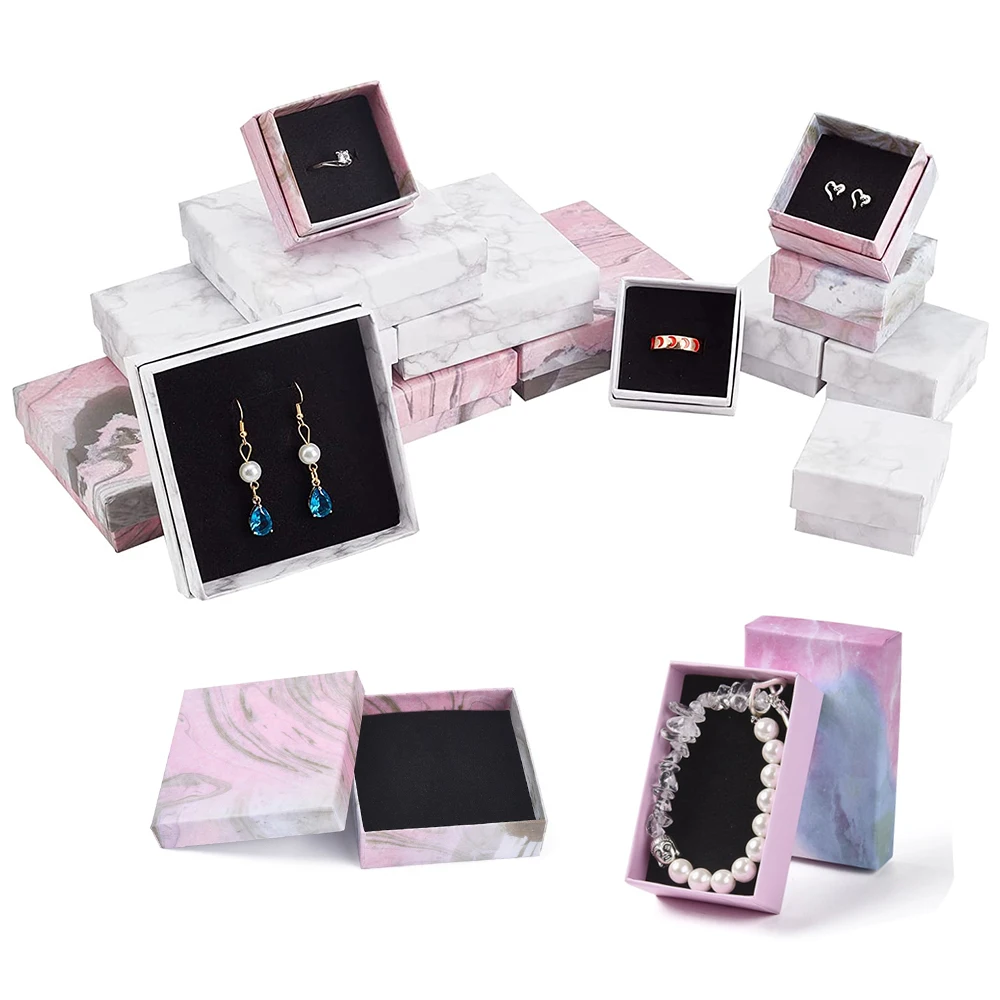 

Cardboard Jewelry Box Gift Cardboard Boxes for Ring Necklace Earring Jewelry Gifts Packaging with Black Sponge Inside 18pc/24pc