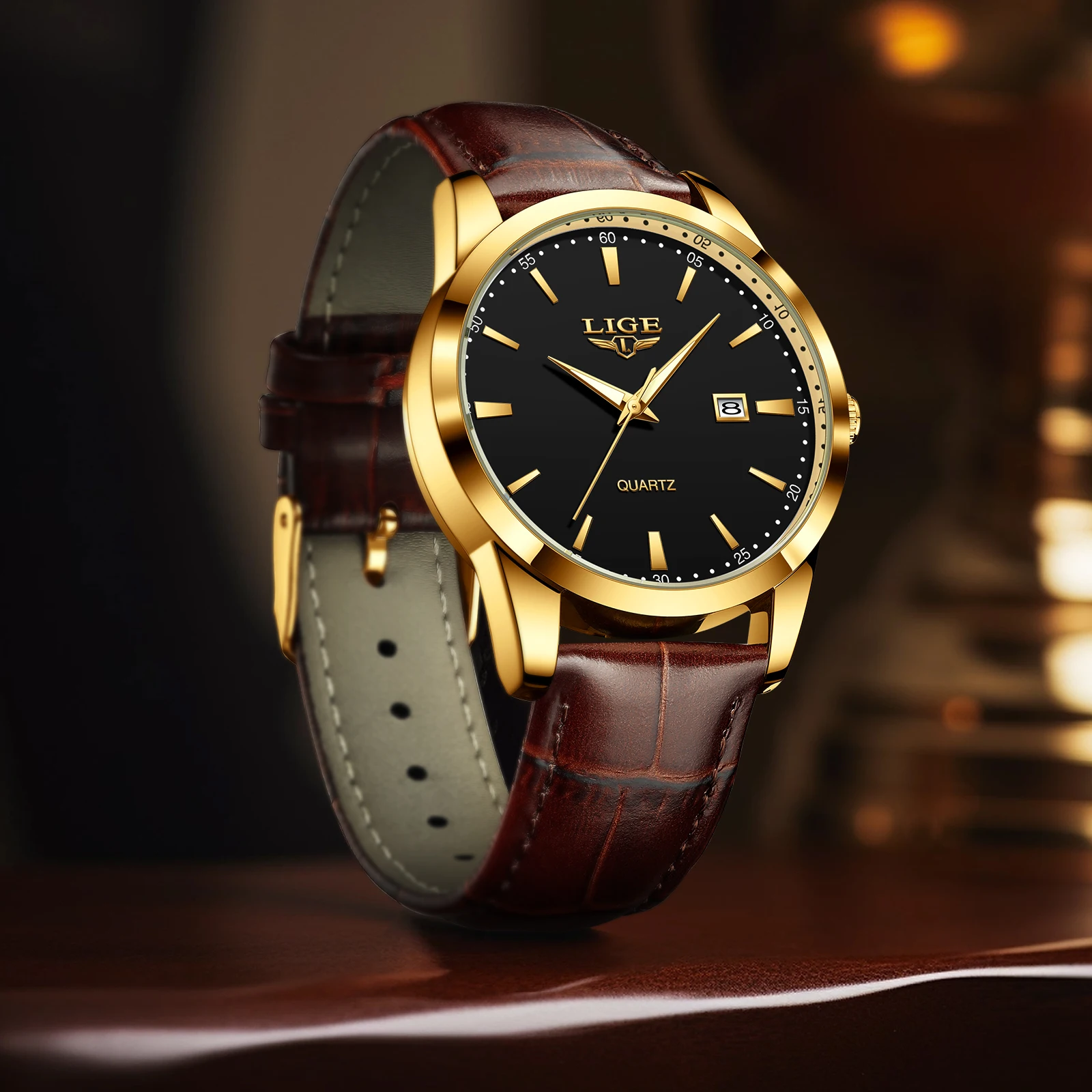 LIGE Outdoor Simple Quartz Watches for Men Retro Fashion Leather Strap Auto Date Casual Sport Waterproof Luminous Man Watch Gift
