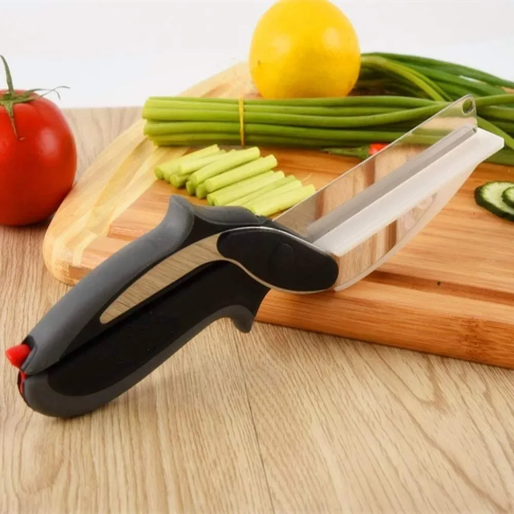 2 In 1 Multi Stainless Steel Shear Household Vegetable Separable Barbecue Steak Cutting Scissors Kitchen Tool Fruit Knife