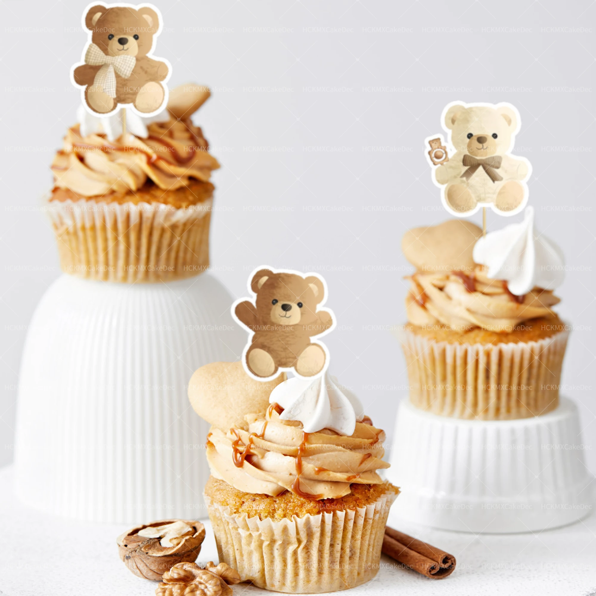 8 Stück/24 Stück TCarton Bär Cupcake Topper süße braune Baby Bär Kuchen Dekorieren Baby Dusche Kinder Geburtstag Kuchen Dekoration – Detail 3