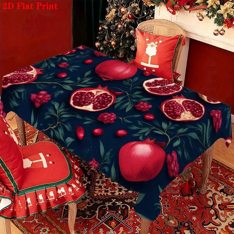 2D Flat Printing 59X59Inch/150X150Cm Tablecloth - Pomegranate Pattern Tablecloth A High-Quality Country-Style Tablecloth Suitabl