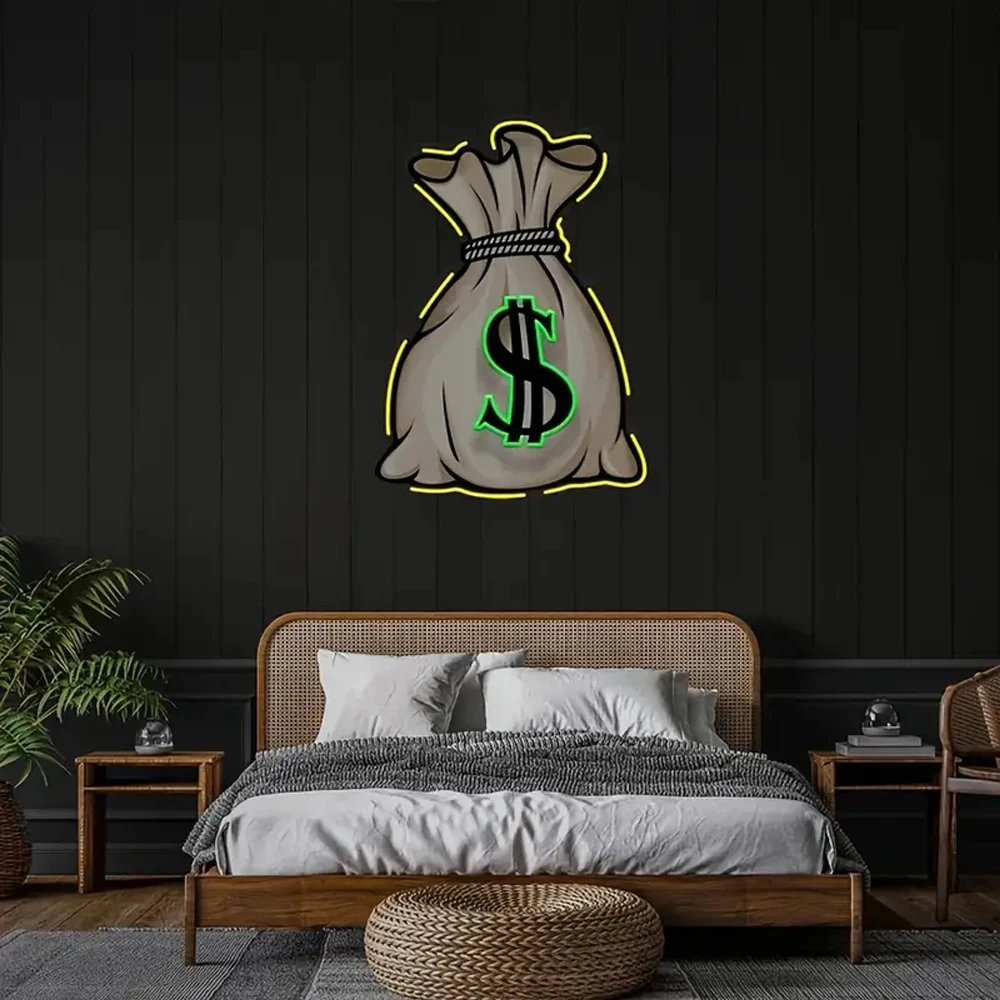 Wall Decor For Money Bag Neon Sign Light, Warm White USB Powered Neon Signs, Home Bedroom, Store Decoration, Led Neon Lights