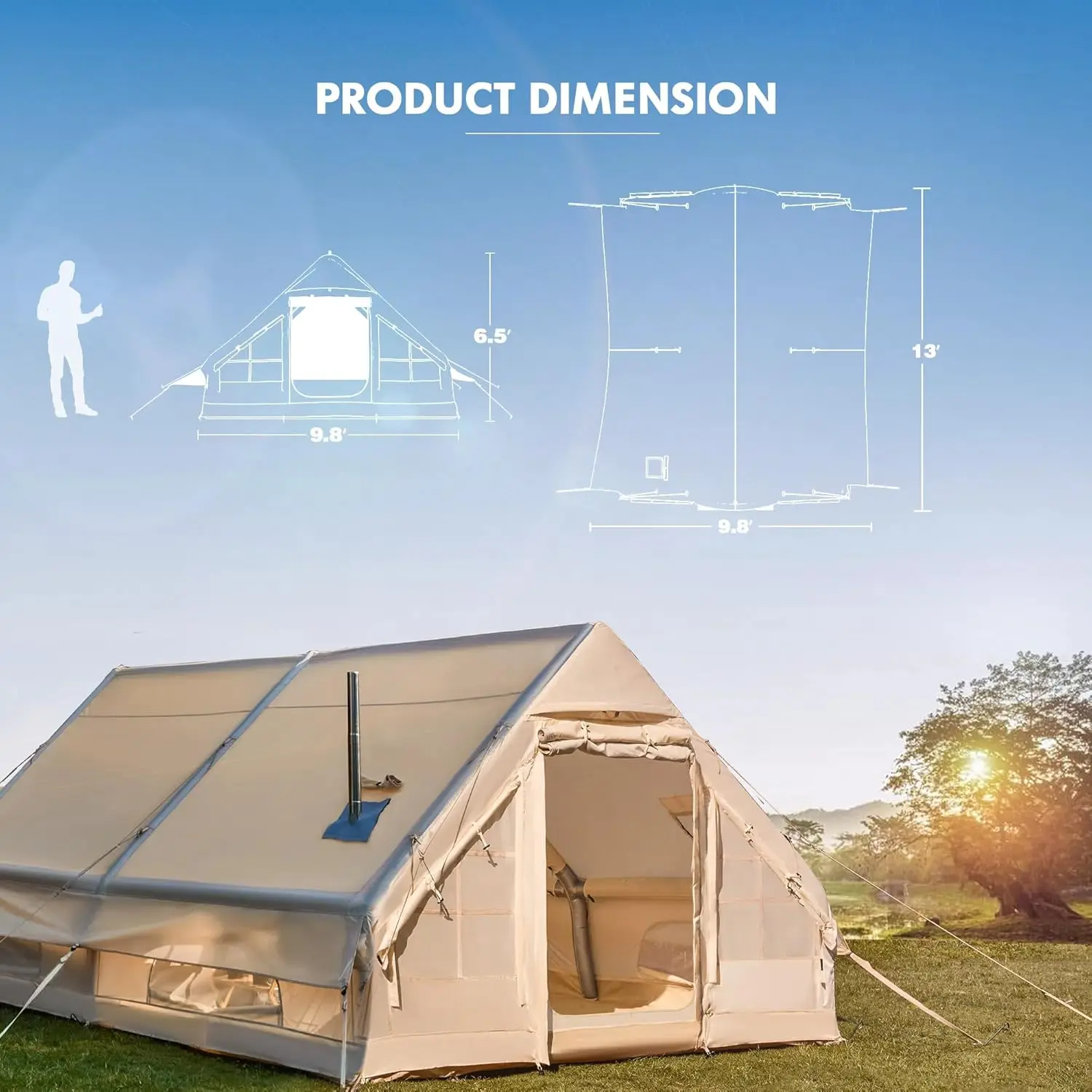 

Classic Inflatable Camping Tent for 6-12 Person, 4 Season Blow Up Tent with Mesh Windows & Pumps