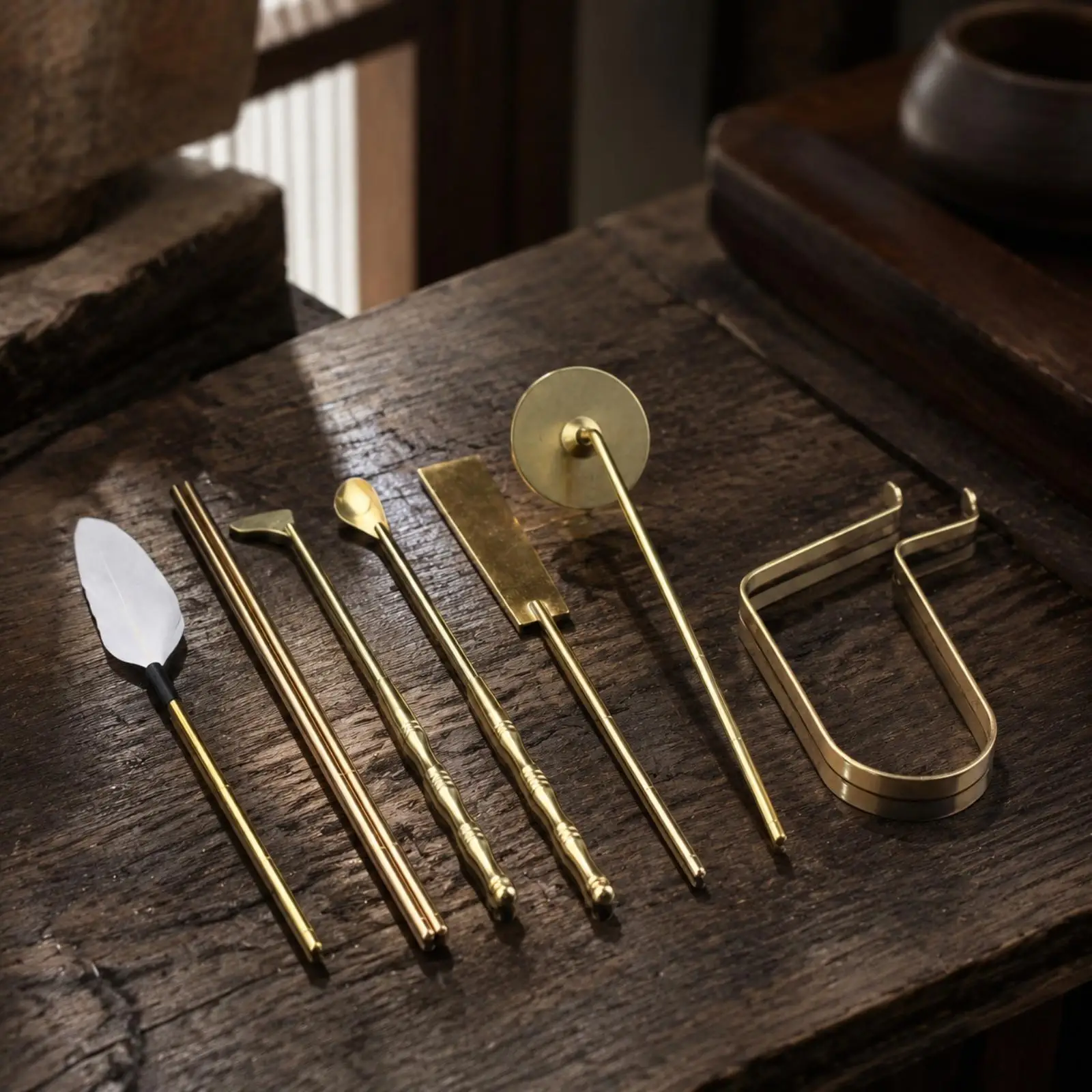 Polished Gold Brass Frankincense Pressing Implement Kit for Religious Ceremony Home Altar Portable Use