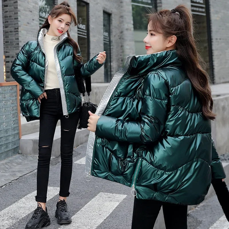 Shiny Down Jacket Female 2024 Thicken Warm Women\'s Coats Parka Female Ladies Loose Outerwear Padded Streetwear Clothing