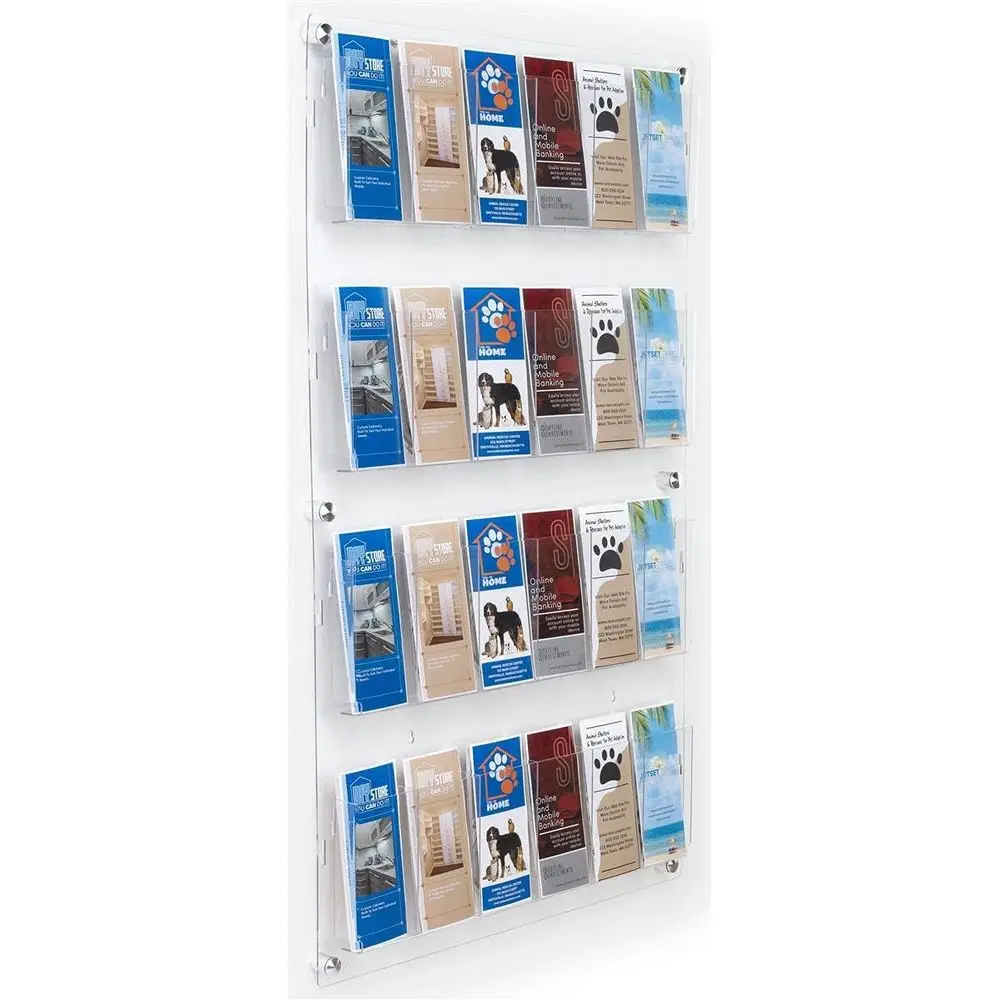 

4-Tier Wall-Mounted Acrylic Brochure Holder, Adjustable for 12-24 Pockets - Clear (2RP12CLR)
