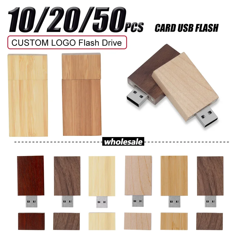 10/20/50pcs Customised Logo Wooden Pen Drive USB 2.0 Flash Drive 4GB 8GB 16GB 32GB 64GB 128GB Memory Stick Photography Gift