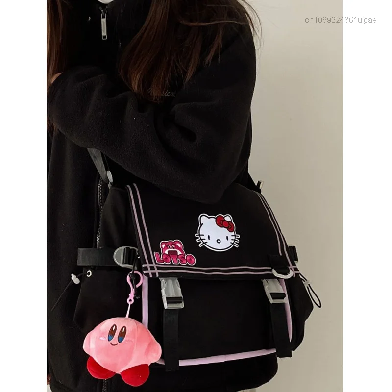 Sanrio Hello Kitty torba Crossbody w stylu studenckim torba na ramię dla ucznia Y2k torebki damskie do dojazdów do pracy w stylu kreskówki czarne