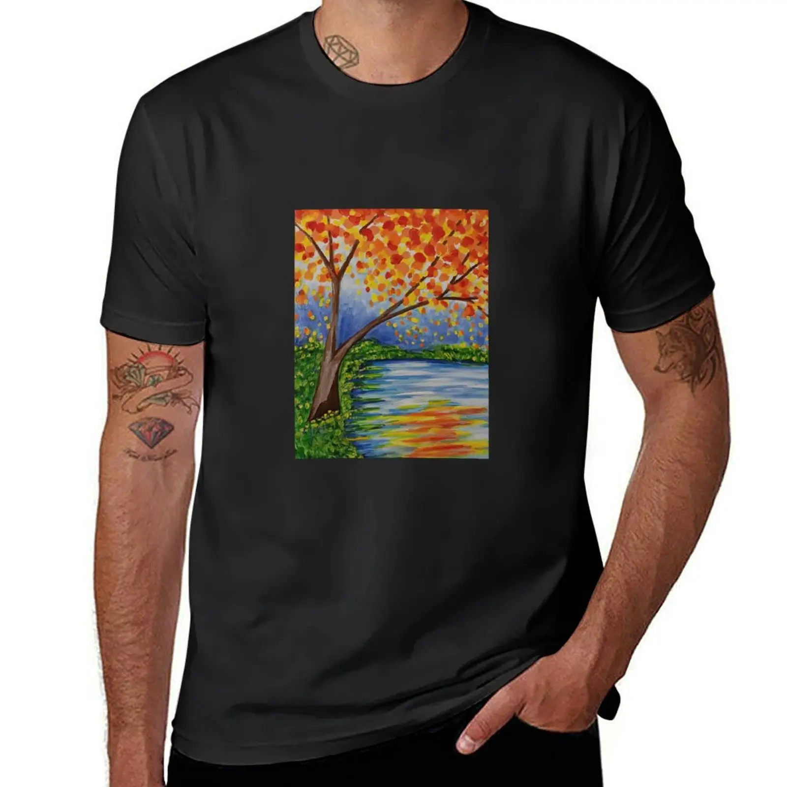 

Colorful Autumn Leaves at the lake T-Shirt cute clothes blacks mens graphic t-shirts pack