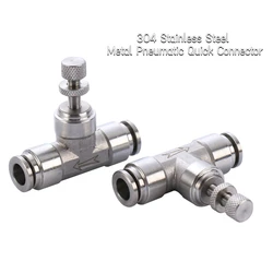 304 Stainless Steel Metal Pneumatic Quick Connector SA4/6/8/10/12mmThread 1/8 1/4 3/8 Hose Fittings Pneumatic Throttle Valve