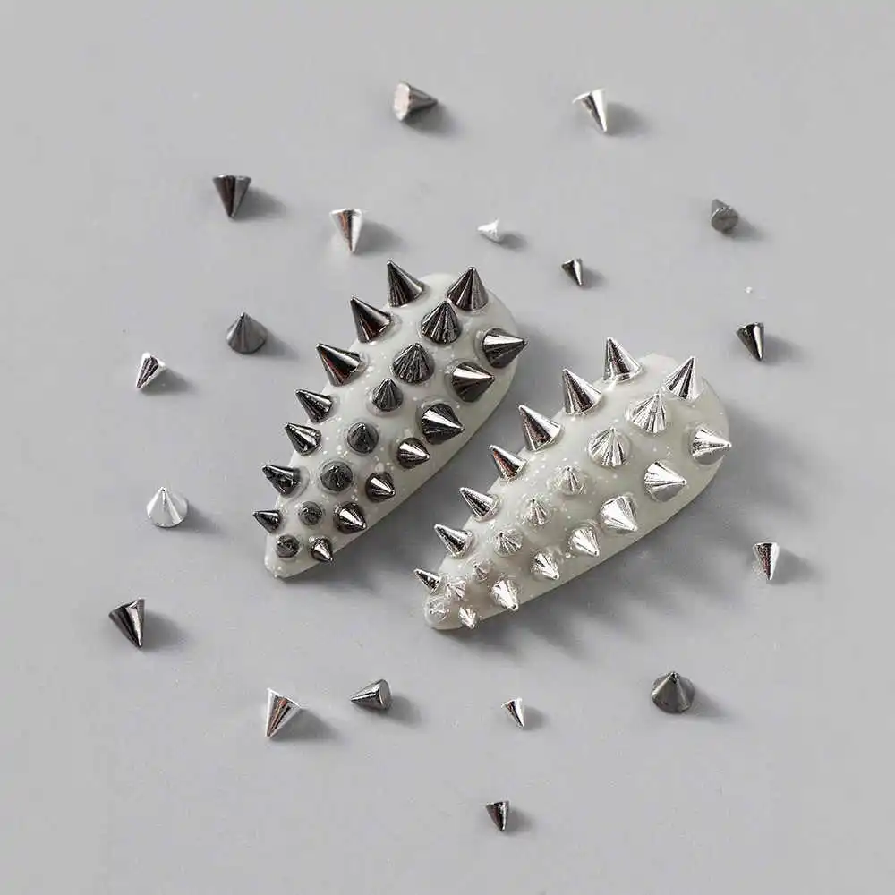 6Grids 3D Mini Punk Metal Nail Studs 1/2/3mm Mix Size Silver Black Nail Art Charms Alloy Rivets Stick Cone DIY Crafts Decoration