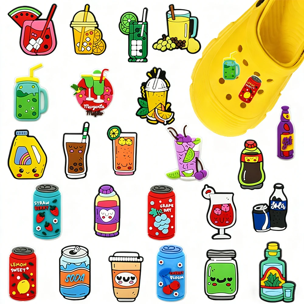 24pcs Cartoon Summer Drinks Series PVC Shoe Charms Accessories DIY Detachable Waterproof Shoe Decorations Creativity Gifts