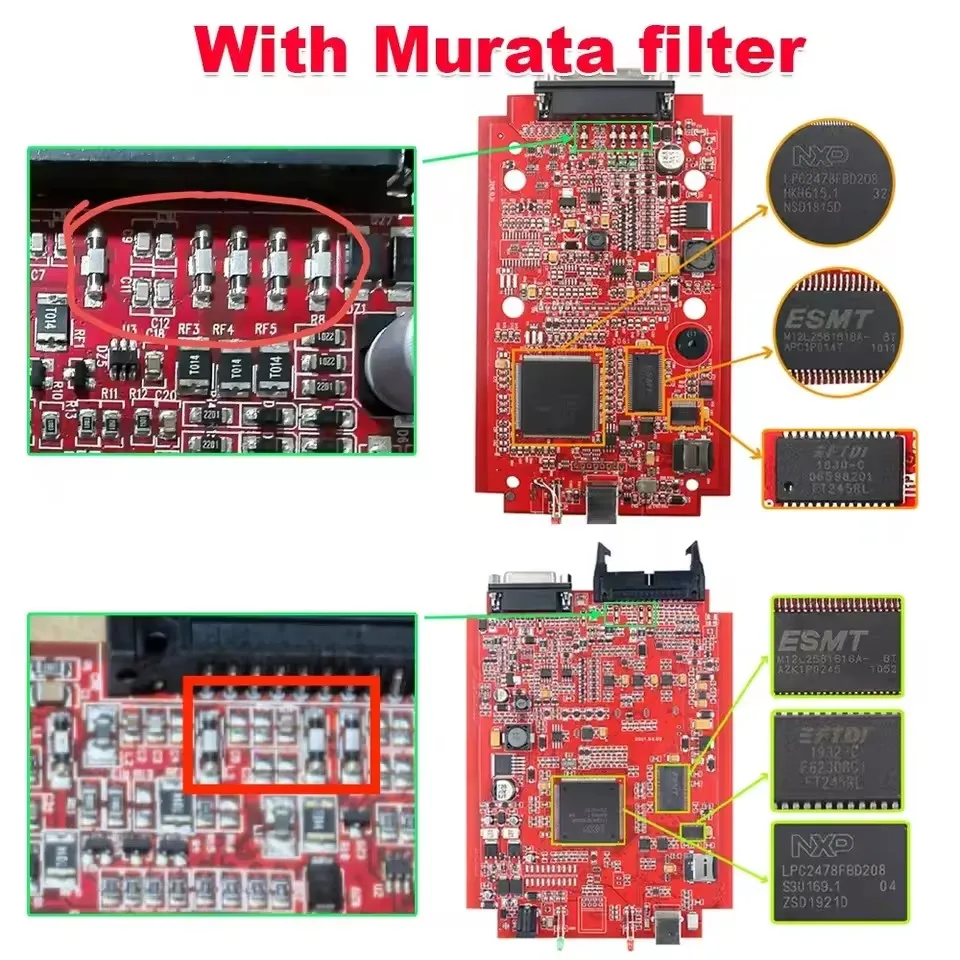 KTAG V7.020 KESS V5.017 ECU Programmer OBD2 Chip Tuning Tool Red PCB 4 LED ECU Programming Kit for Car Truck Murata's filter
