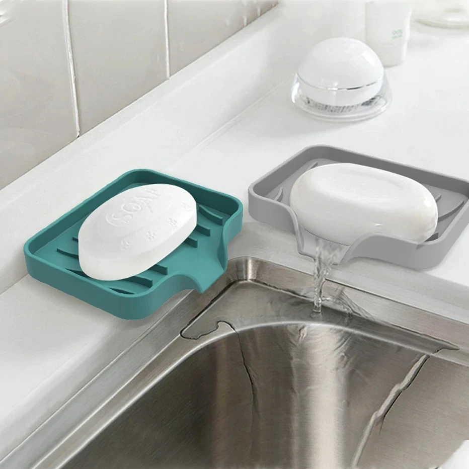 

Silicone Sink Tray With drain Soap Sponge Storage Holder Countertop Splash Sink Scrubber Brush Soap Storage Kitchen Organizer