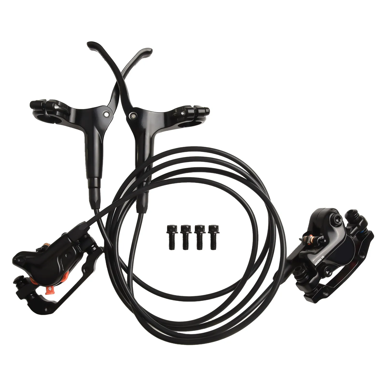 

Hydraulic Disc Brake System for Bicycle with Dual Piston Calipers and PreFilled Brake Levers Suitable for Various Sizes