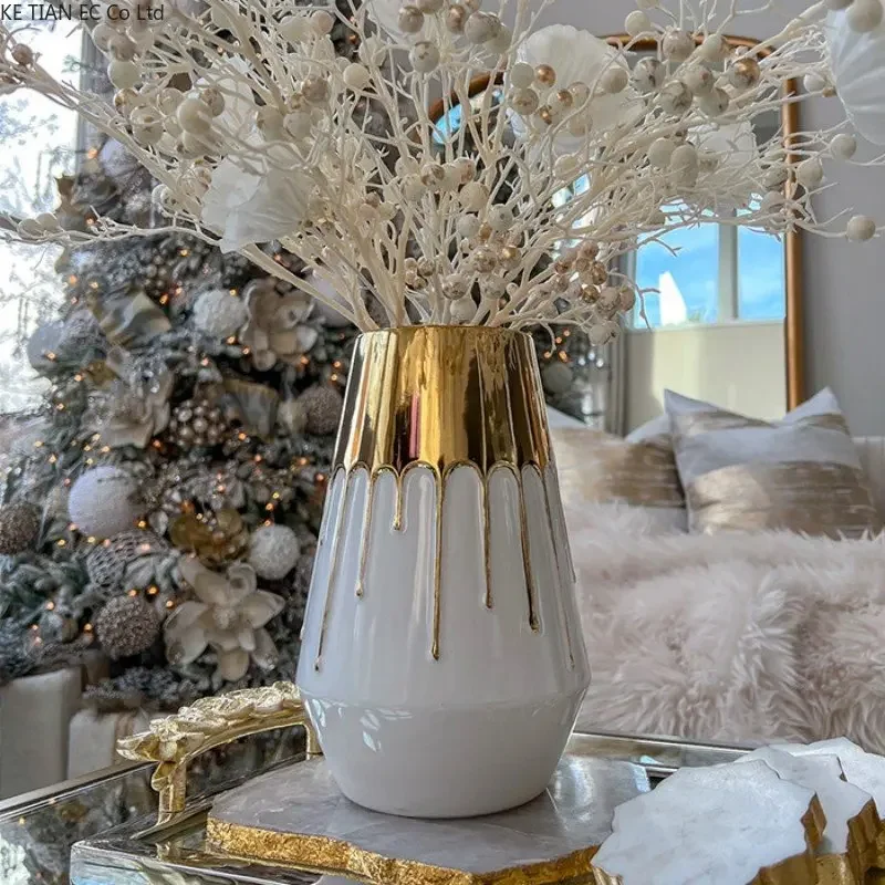 European style living room decoration gold light luxury simple ceramic vase desktop TV cabinet decoration household accessories