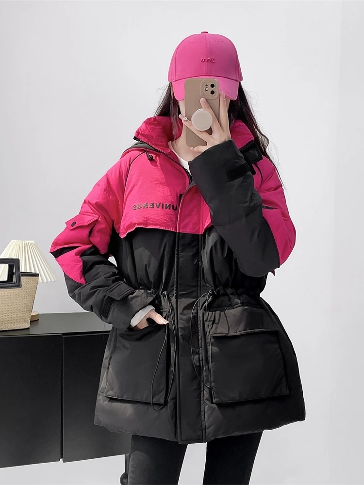 Down Jacket Women\'s New Fashion Hooded Thickened Korean Winter Warm Long Sleeve Loose White Duck Down Coat Chaqueta Mujer