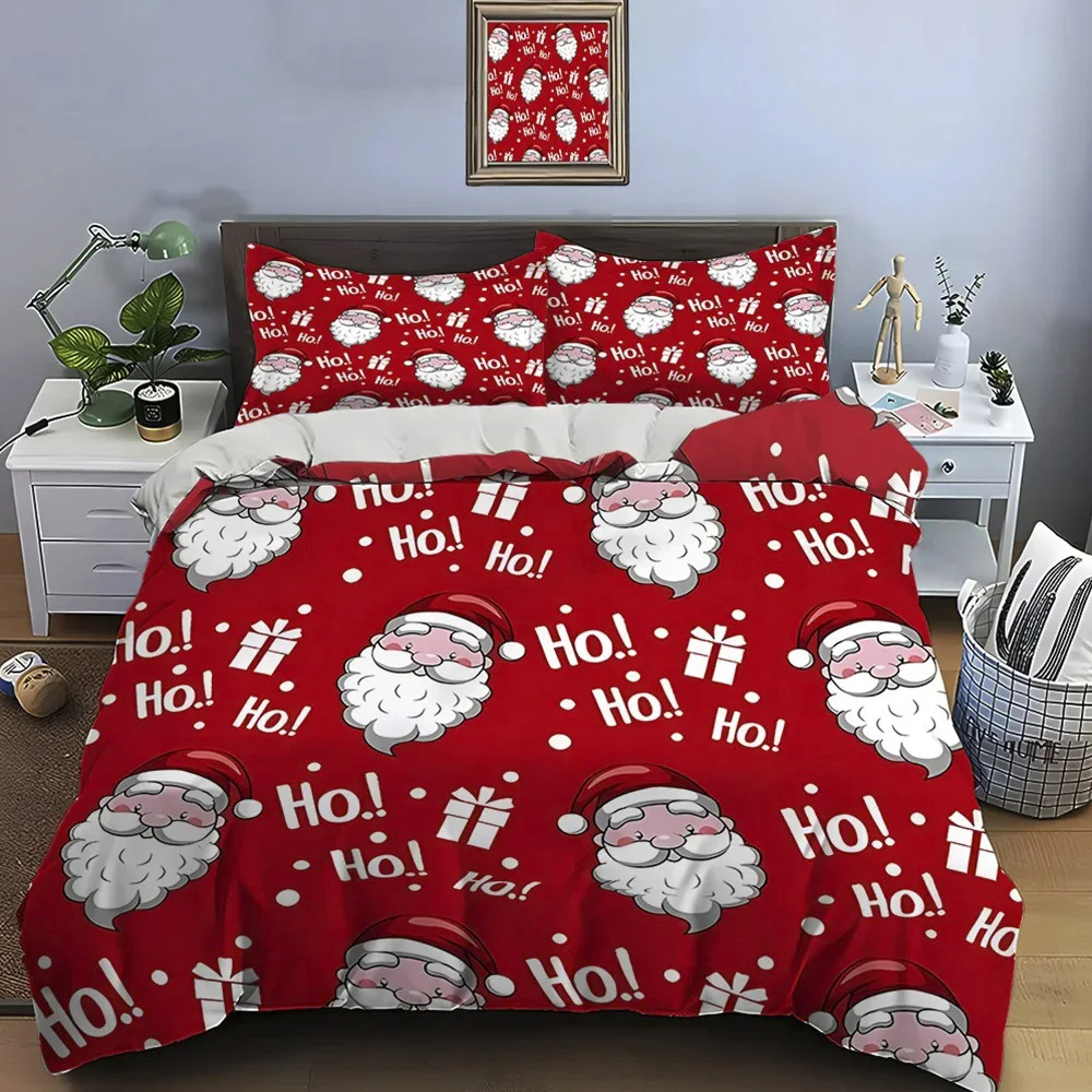 Christmas Holiday Duvet Cover Set King Size Red Star Snowflake Bell Pattern Holiday Bedding Set for Kids Boys Girls Room Decor