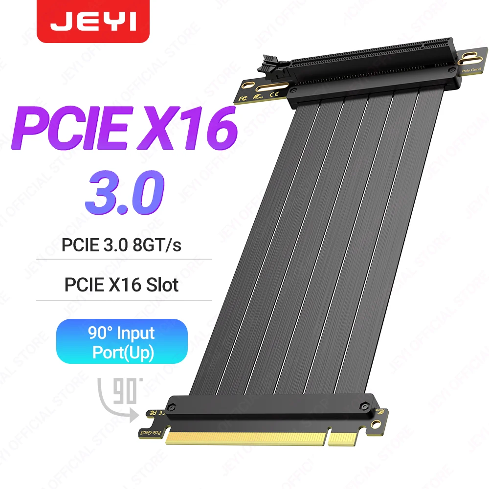 JEYI PCIe 4.0 Riser-kabel 90 graden, PCIe 3.0/4.0 X16 verlengkabel, EMI afgeschermde GPU-verlengkabel voor RTX 4090/4080/4070/7900XTX