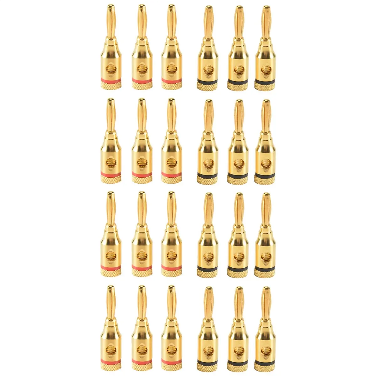 ABAN Banana Plugs Open 24K Gold Plated Plugs Audio Jack Connector for Speaker Stereo Cable, 24-Pack (12 Red, 12 Black)
