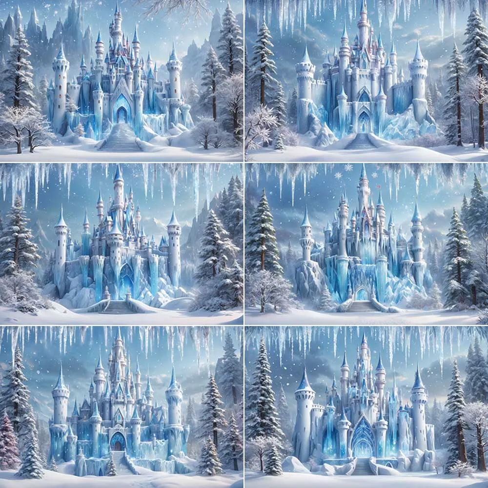 

MOON.QG Frozen Castle Backdrops Girls Princess Birthday Party Decoration Background Custom Blue Fairy Photography Shooting Props