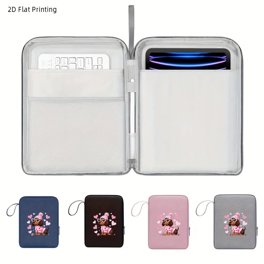 Cute Heart Dachshund Print Tablet Sleeve, Wrist Strap Anti-Scratch Shockproof Bag, Fits 10.9/12.9 Inch iPad for Commute & Study