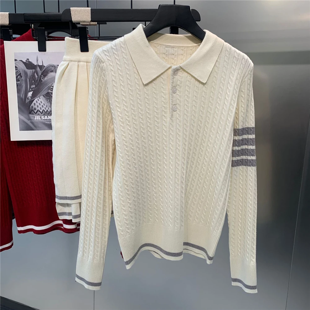 Zestaw dla kobiet: elegancki sweter z dzianiny z wzorem w warkocze i spódnica w stylu poodle, idealny na wiosnę, modny, w stylu college, spódnica do kostek.