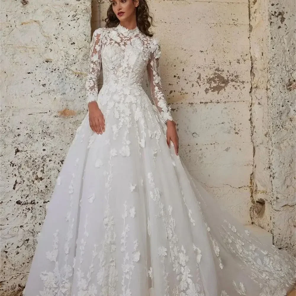 

Customized Ball Gown Women Wedding Dress Tulle Appliques Court Train Bridal Gowns Formal Robe De Mariée Vestidos De Novia
