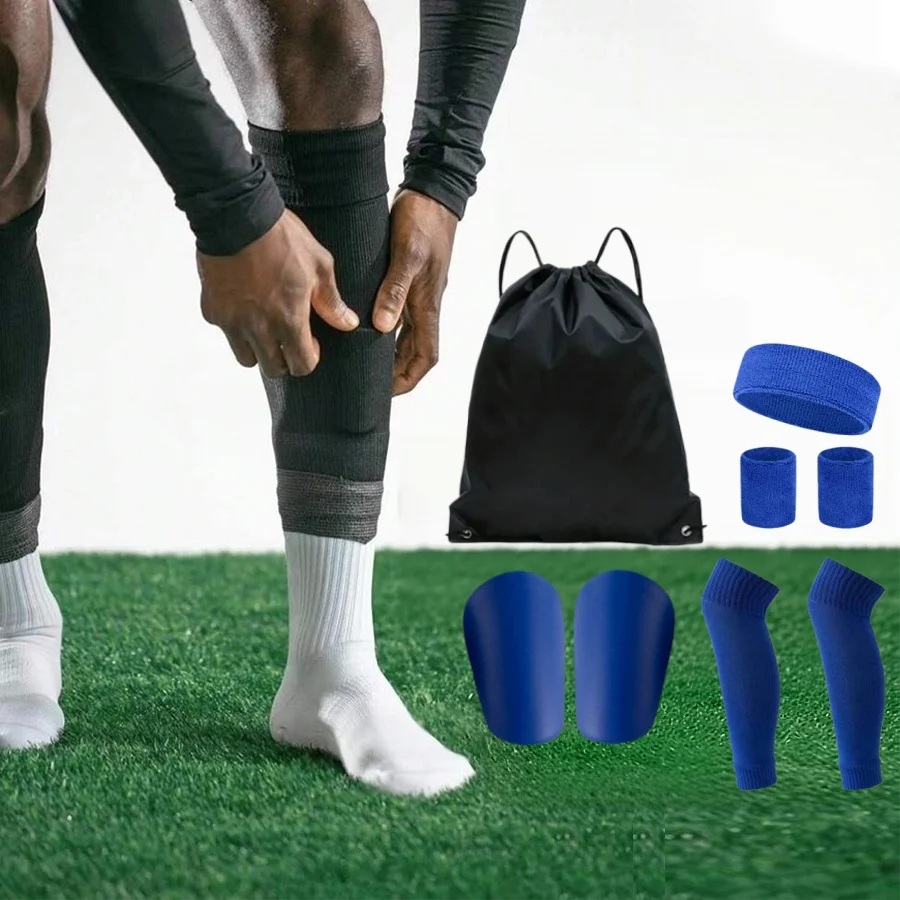 Soccer Full  Protective Kit Shin Guards Calf Sleeves Sports Headband Wristbands With Storage Bag Football Set For Adult