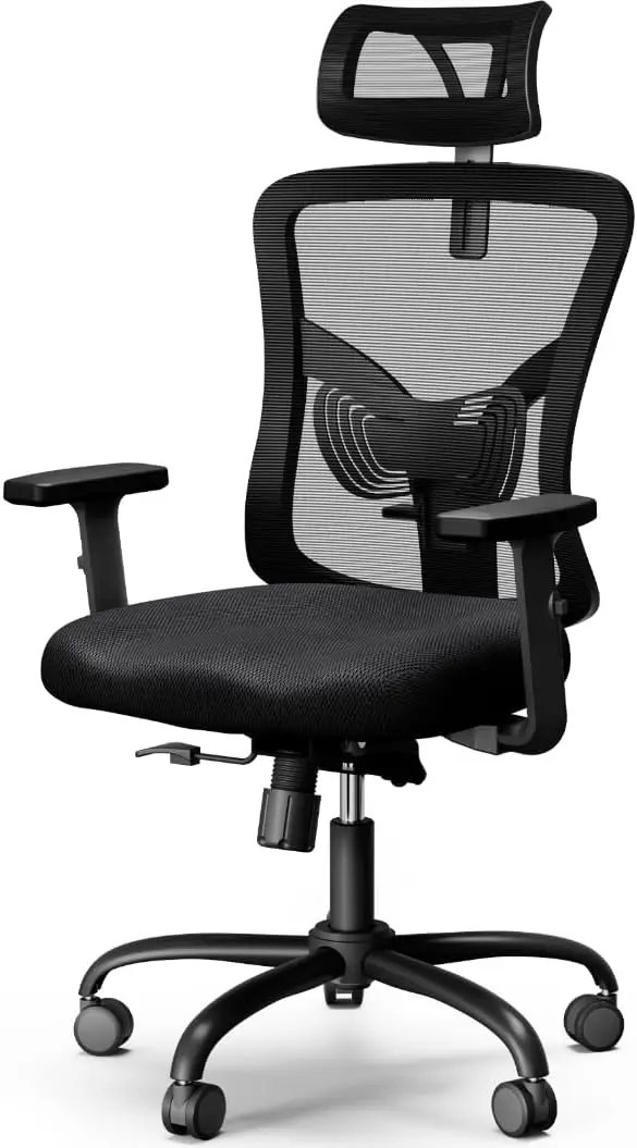 

Ergonomic office chair with 2-inch adjustable lumbar support, headrest, 2D armrests, 135 ° swing relaxation