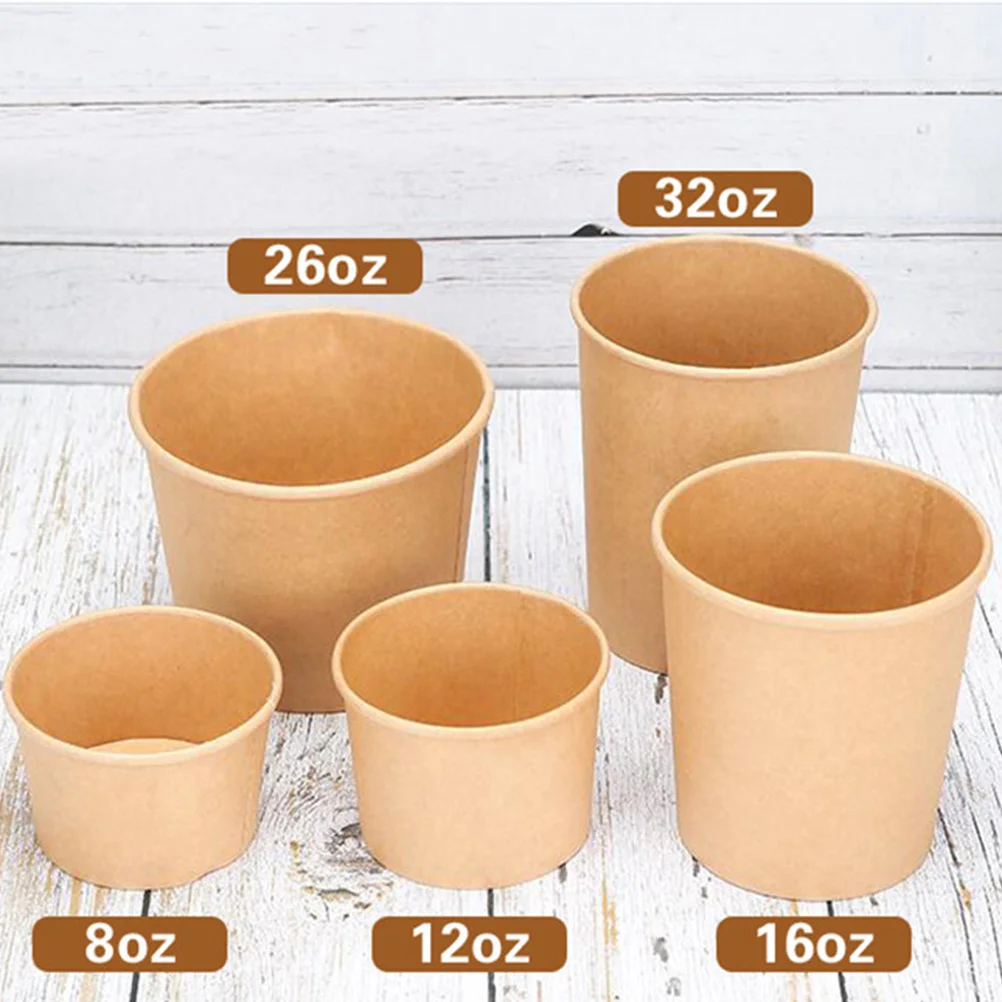 

50Pcs Kraft Paper Soup Cup Thickened Oil-Proof Disposable Take-Out Food Container 12Oz with Lids Ideal for Hot Soup