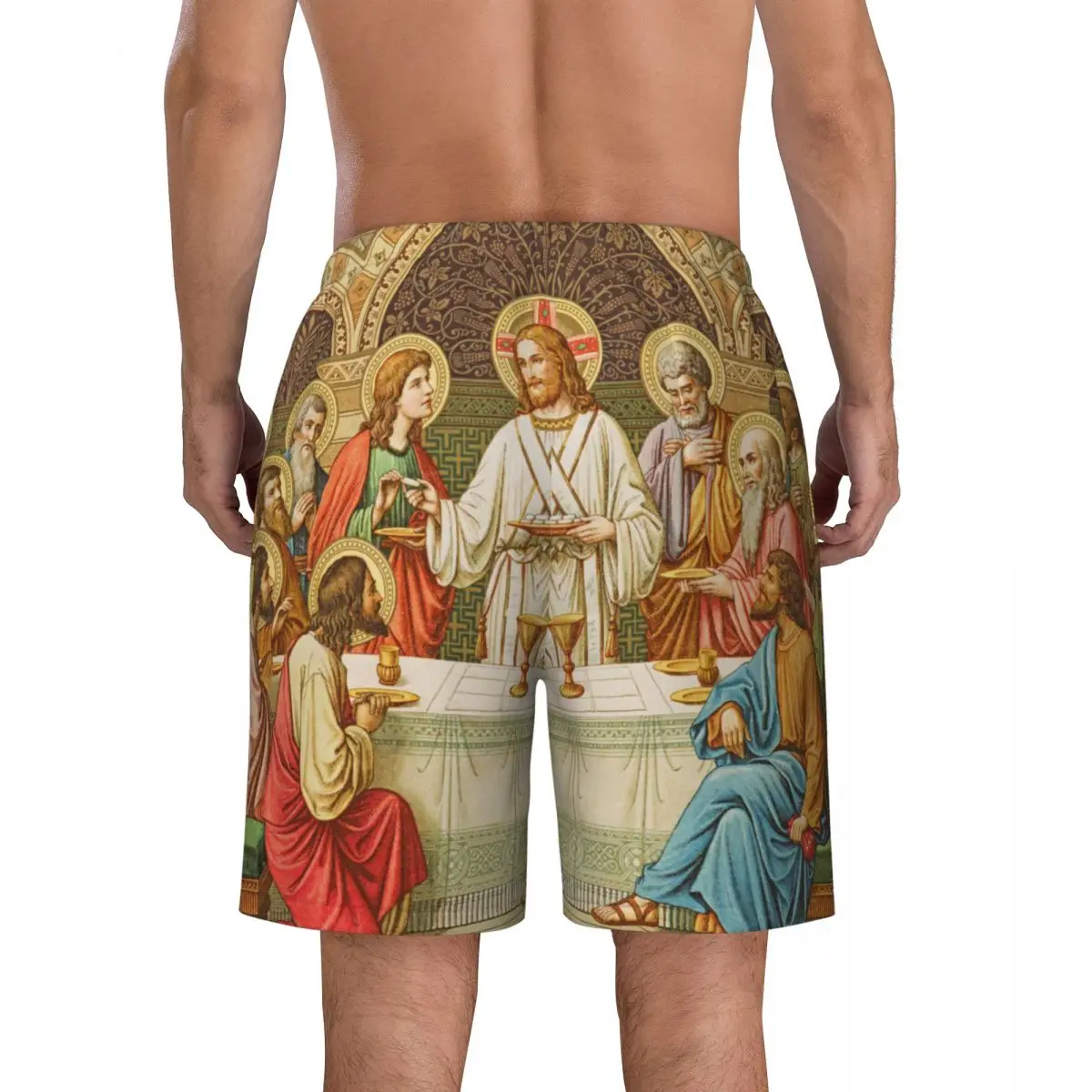 Custom Ethiopian Christian Christ Jesus Last Supper Swim Trunks Mens Quick Dry Board Shorts Swimwear Suits Boardshorts