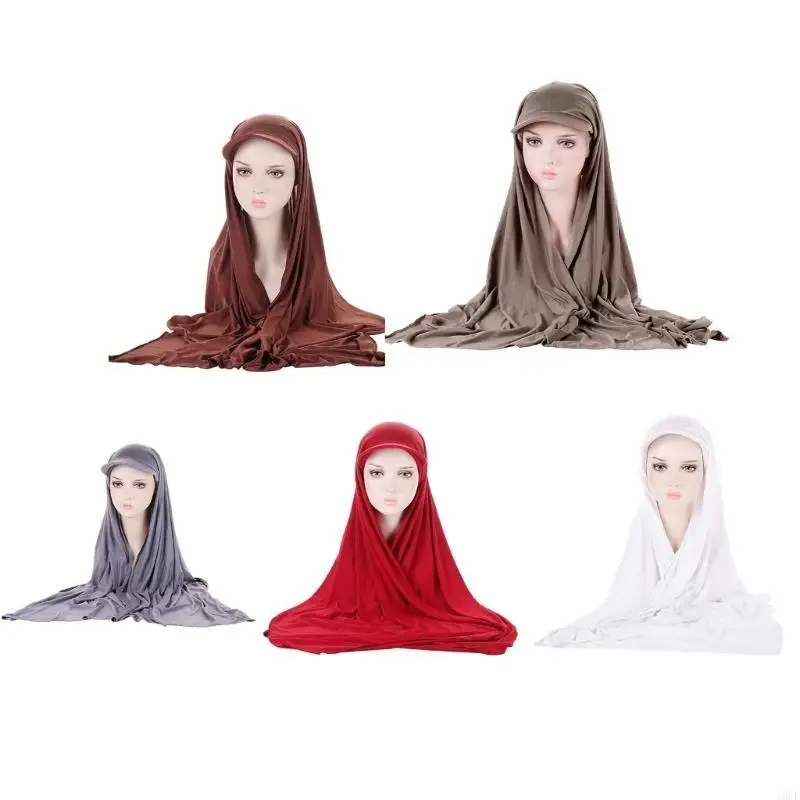 قبعة بيسبول المرأة الحجاب Tudung الحجاب وشاح Tudung الحجاب مع قبعة المرفقة بلون الحجاب الشيفون التفاف