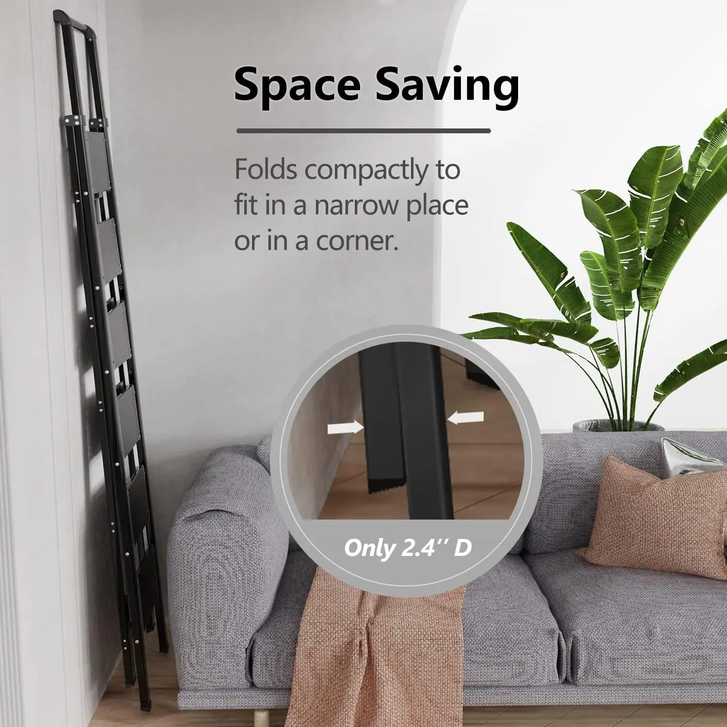 6 Step Ladder for 12 Feet High Ceiling, Lightweight Aluminum Folding Step Stool with Convenient Handgrip, Stepladders wi