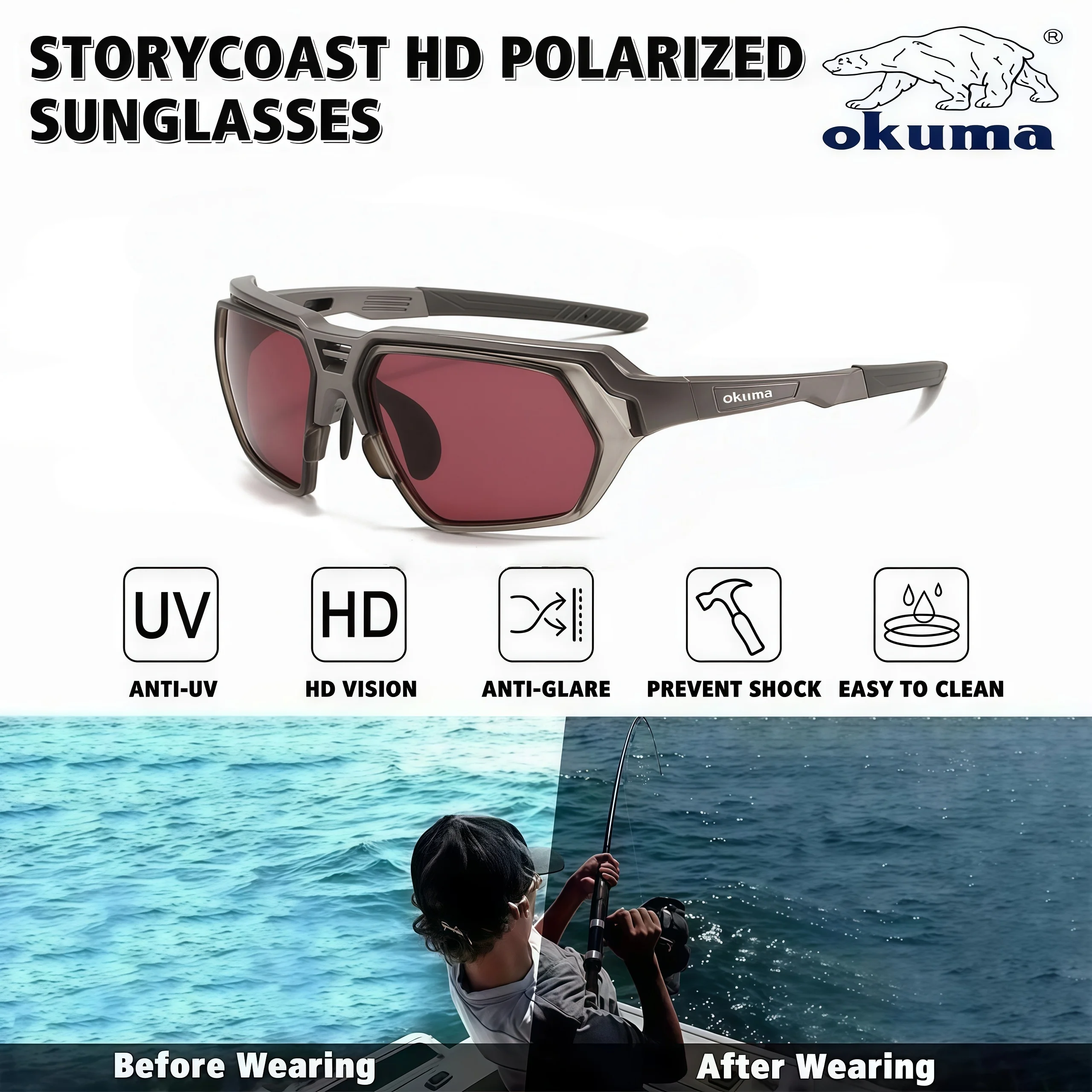 Okuma 26 Year New Outdoor-Sportbrille, polarisierte Fahrradbrille, geeignet zum Angeln, Camping, Wandern, Radfahren, Sonnenbrille – Detail 1