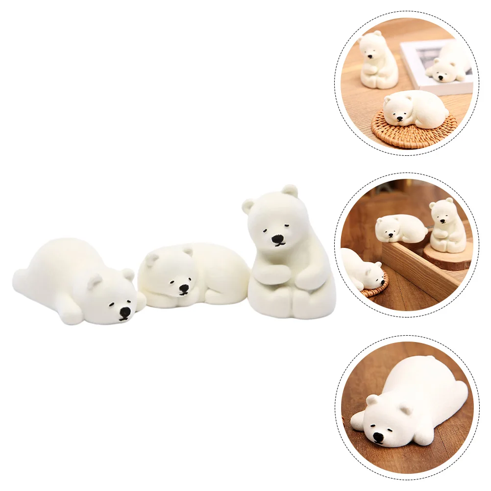 

3 Pcs Polar Bear Ornaments Decoration Adornments Decorative Animal s Statues Desktop Decorate