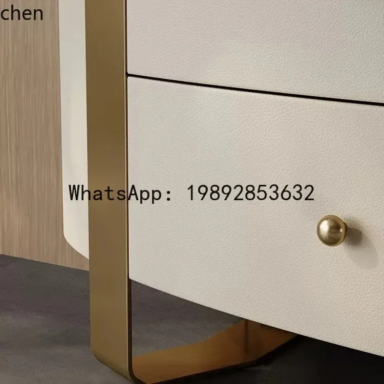 

H29- Minimalist Six-Drawer Cabinet Natural Marble Sideboard Stainless Steel High-End Leather Storage Cabinet