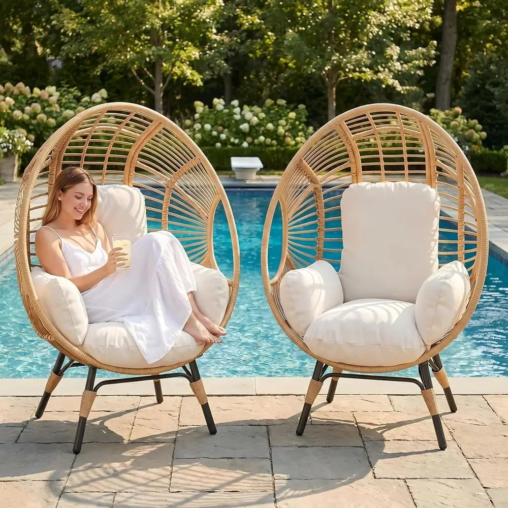 

Double Wicker Egg Chair with Cushions for Indoor or Outdoor Use - Perfect for Patio, Garden, or Porch