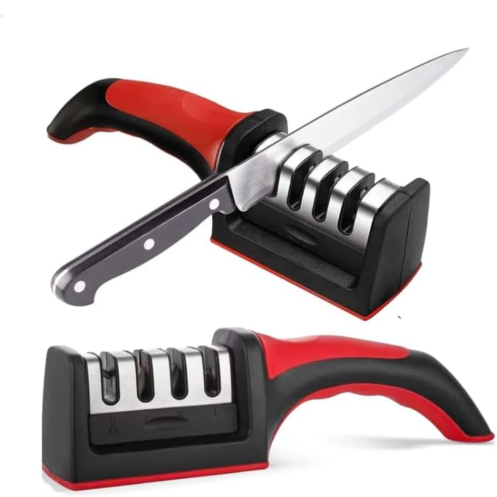 3/4 Section Knife Sharpener Ergonomic Non-slip Handle Kitchen Dedicated Whetstone Manual Knife Sharpening Tool Kitchen Tool