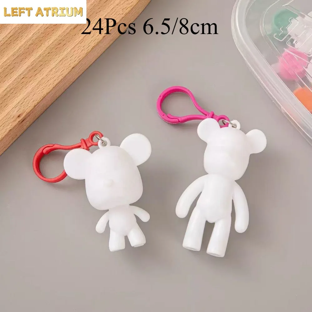 24Pcs, Bear Rabbit Pendants DIY Kids Toys for Art Students White Dolls Do it Yourself Vinyl Art Figure Toy Accessories Wholesale