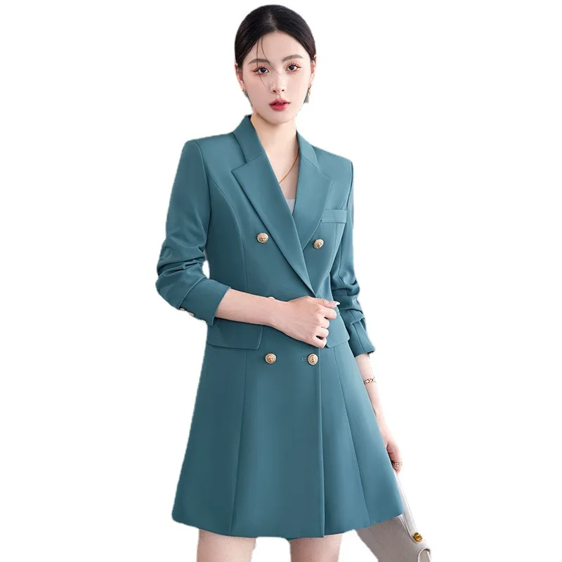 

Women MediumLength Suit Coat New Double Breasted High Waist Female Casual Professional Autumn Winter Blazers