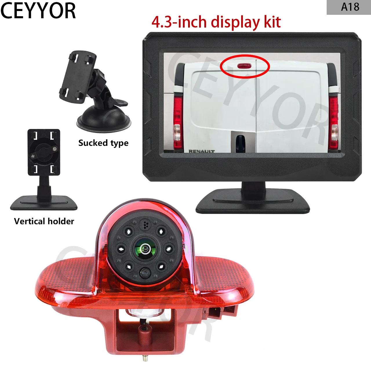 

Brake light camera, reversing camera, 4.3-inch display kit for Renault Trafic and Vauxhall/Olivera Vivaro
